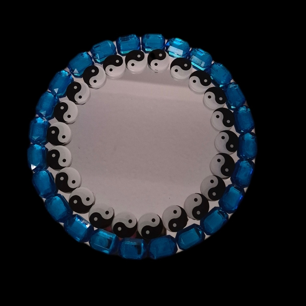 BLUE & BLACK YIN YANG ROUND MIRROR